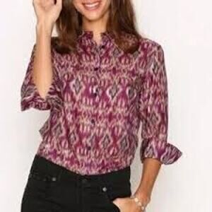 Ralph Lauren M Blouse Top ikat silk cotton button-down shirt Womens Up Print